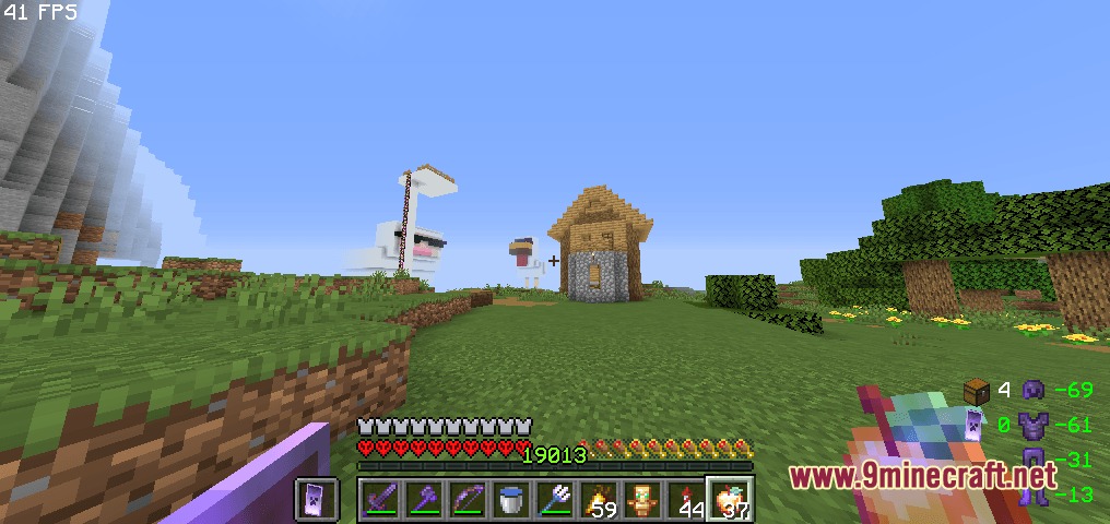 Become God of PvP Pack Resource Pack Screenshot 7 A player holding a golden apple looks at a giant chicken statue