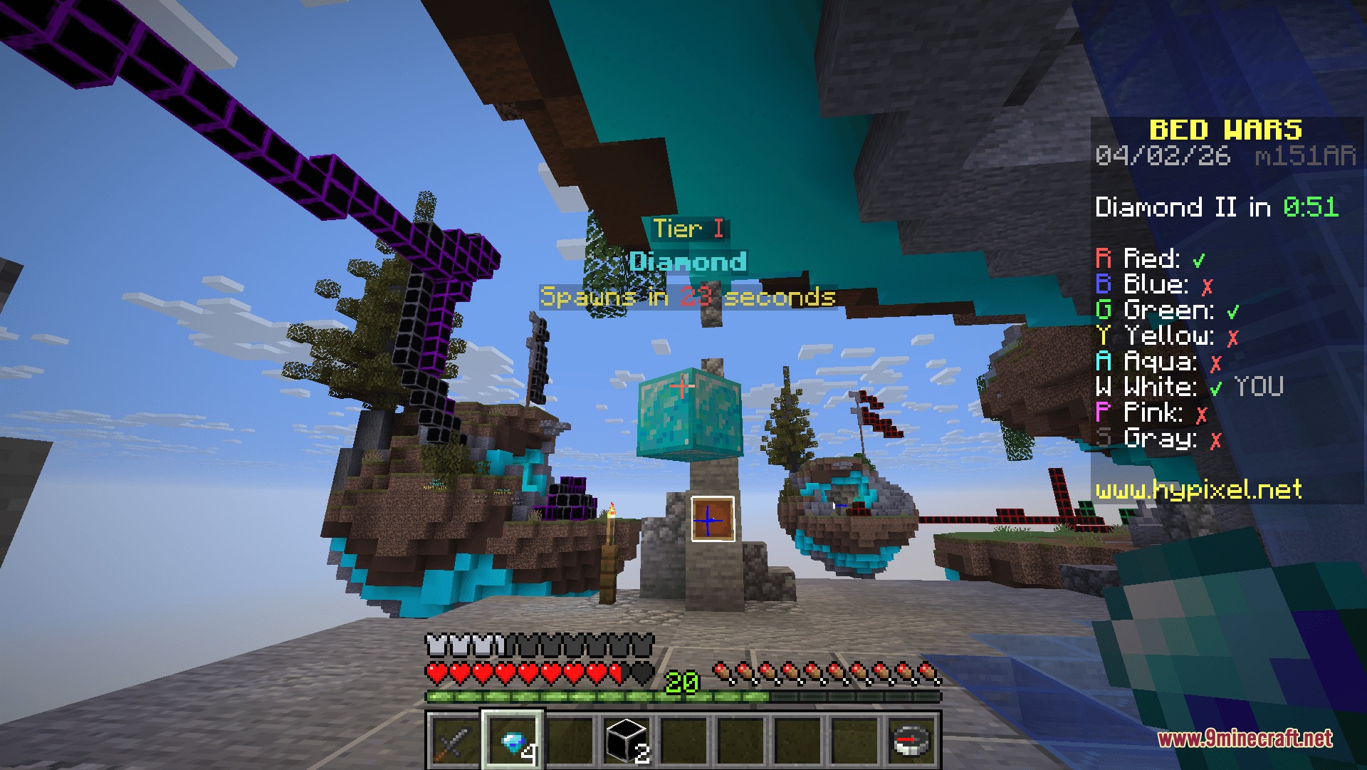 Bed Wars Texture 16x16 Pixel Resource Pack Screenshot 5 First person view of a diamond generator on a floating island