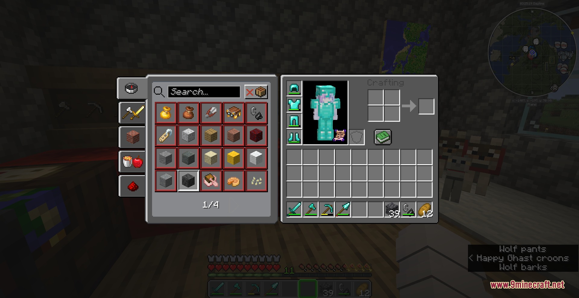Minecraft inventory screen with dark rounded Bedrock style user interface