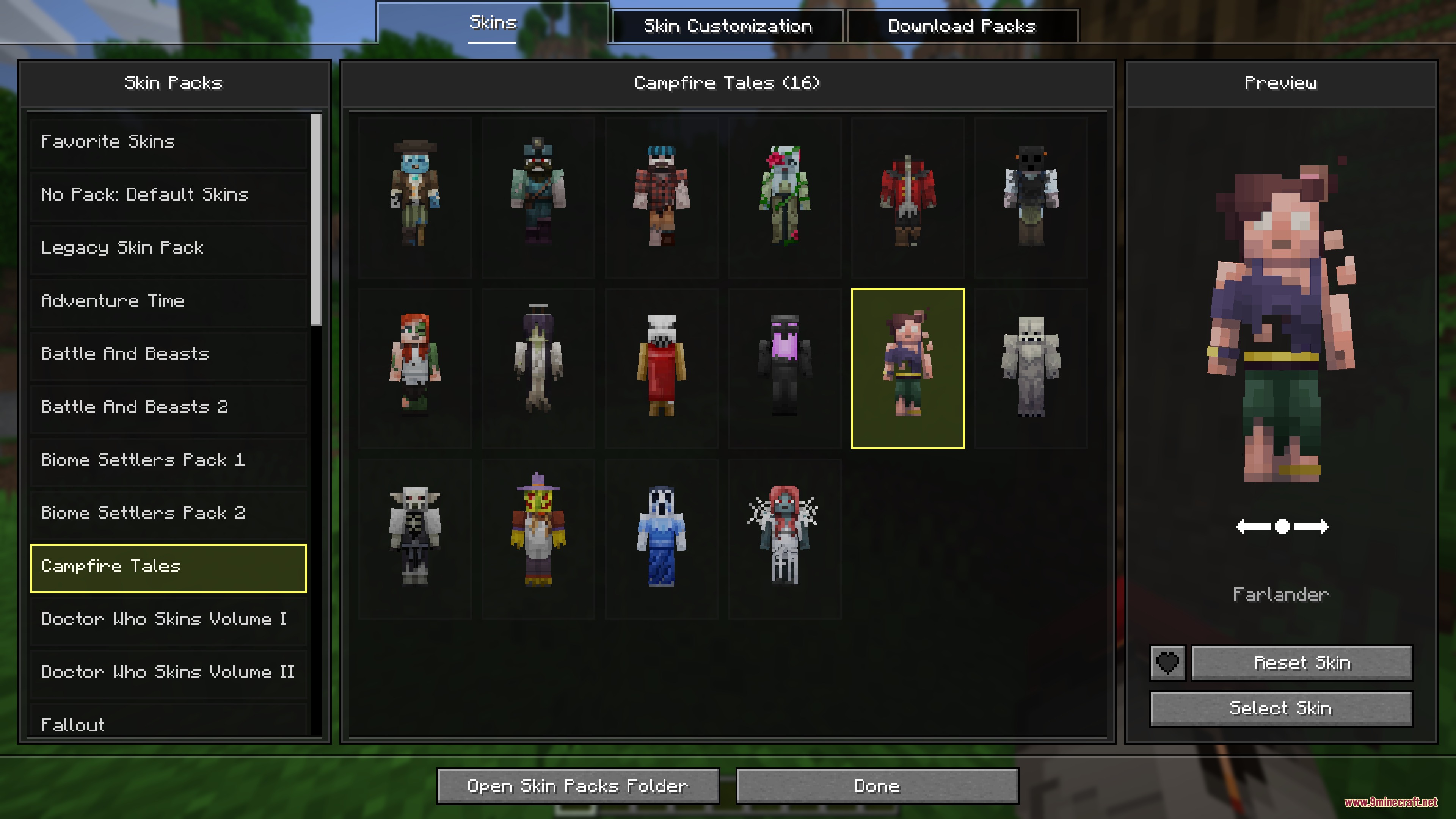 Bedrock Skins Mod Screenshot 2 Bedrock Skins Mod menu for selecting and previewing character skins in game