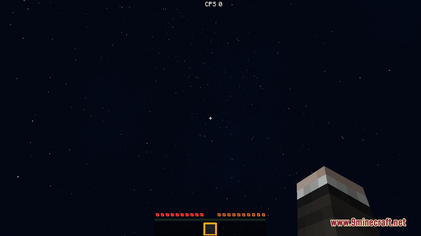 First person view of a starry night sky with the player arm visible