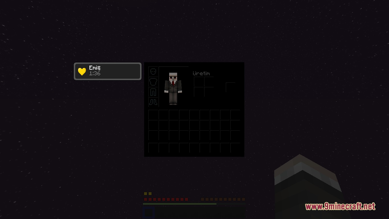Dark themed inventory interface showing a player character wearing a formal black suit