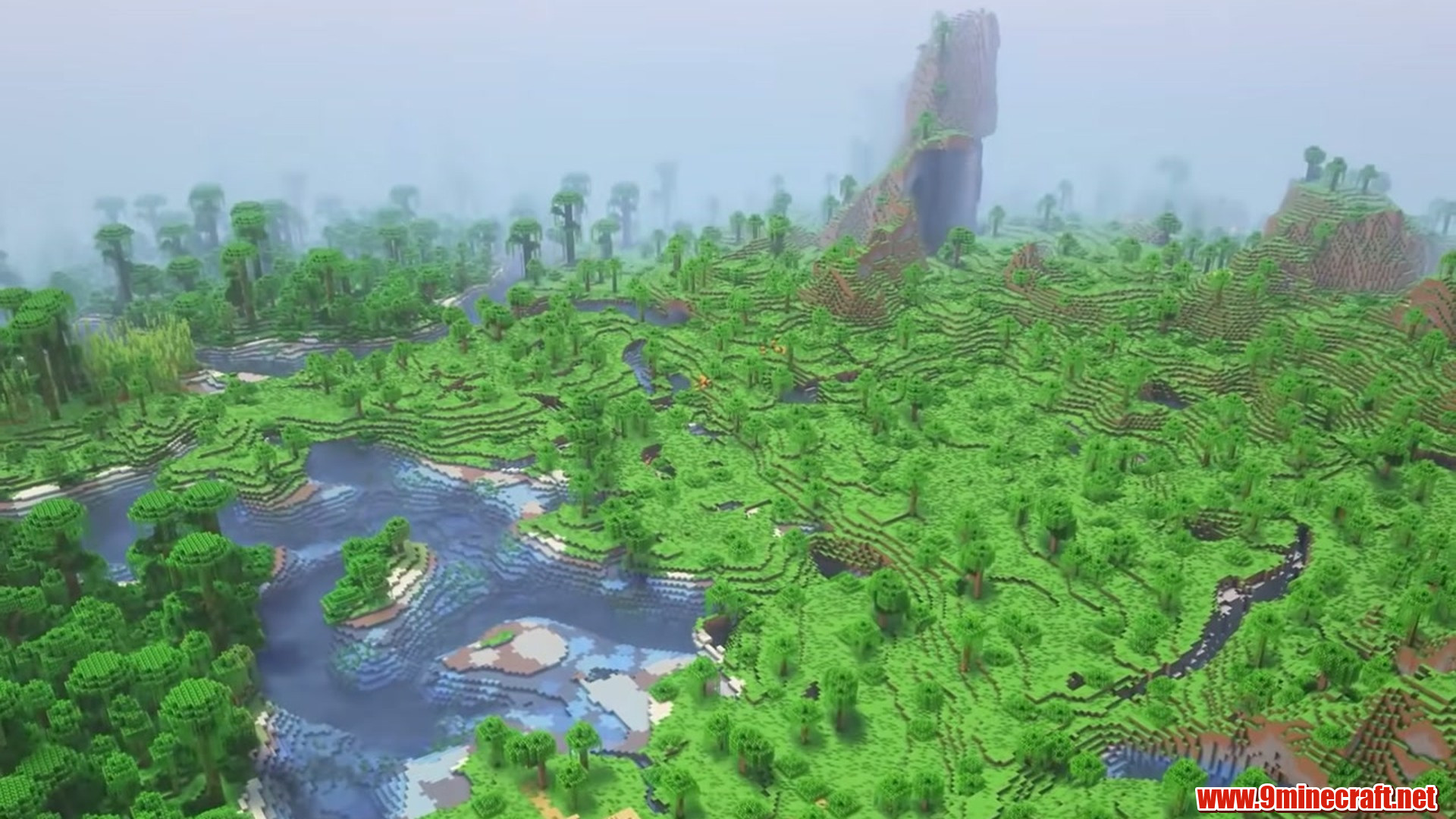 Jungle River and Stone Spire in Minecraft seed 6942694277031642893