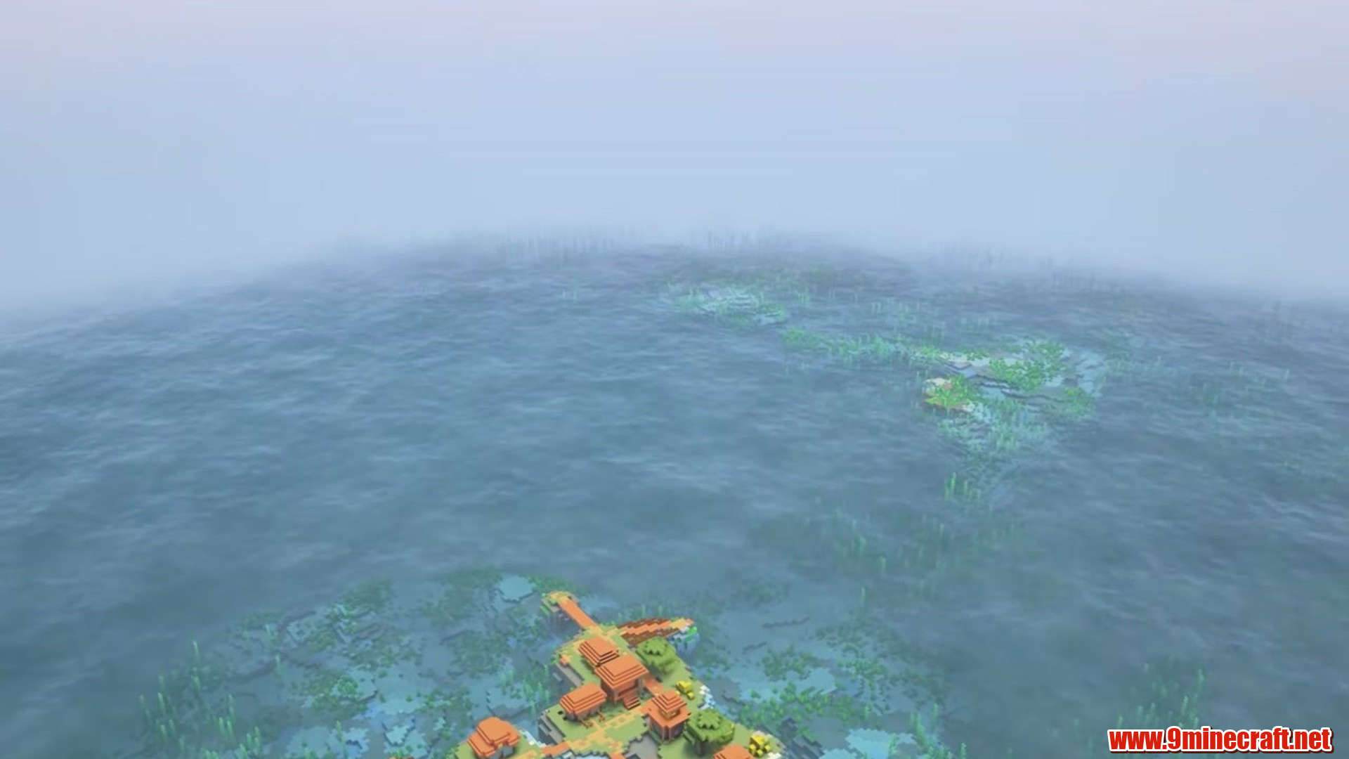 Isolated Coral Village in Minecraft seed 6942694273677973877