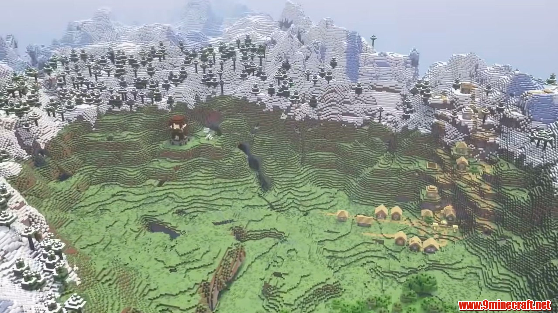Snowy Peaks Village and Outpost in Minecraft seed 6944229499856110