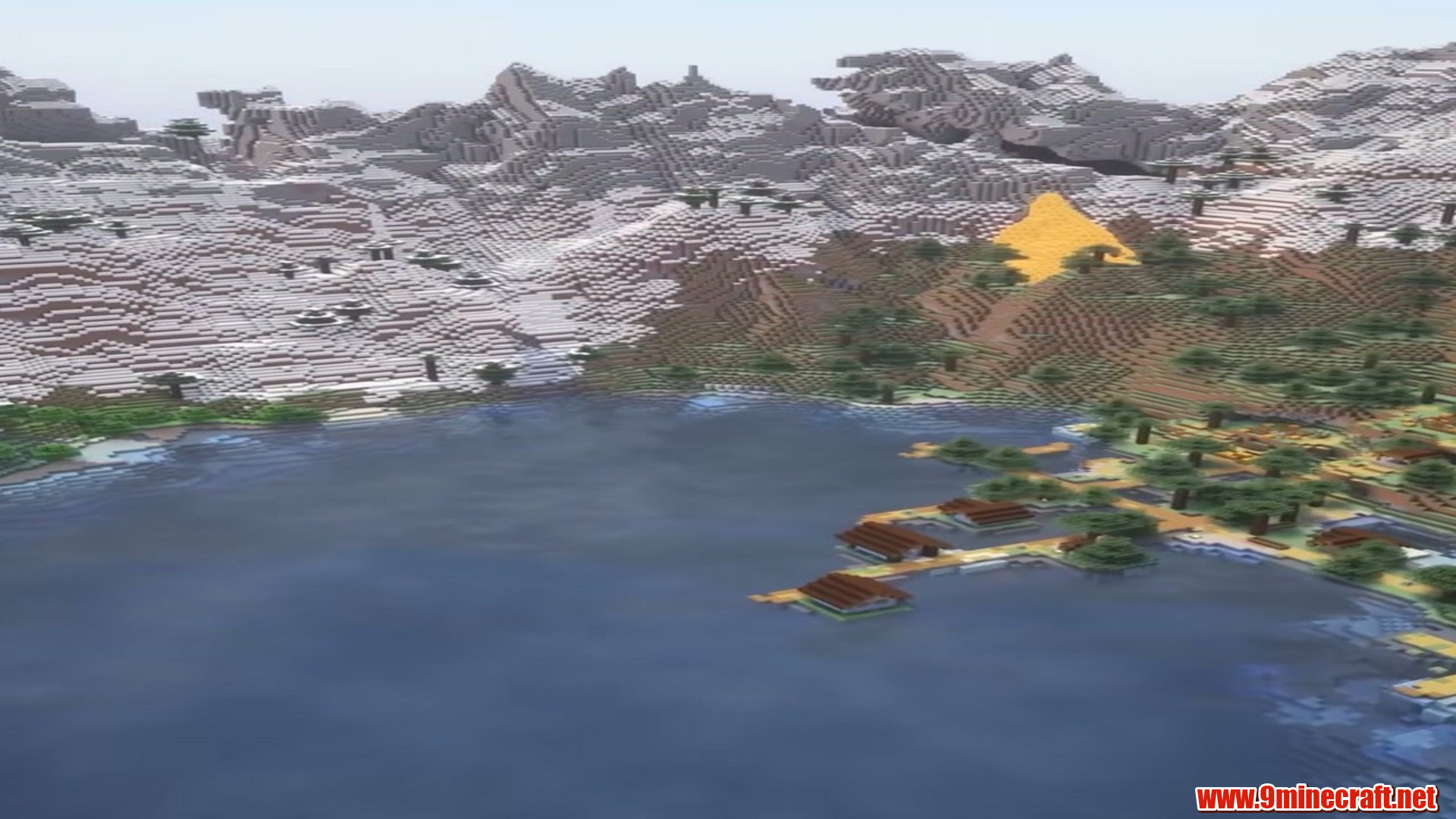 Snowy Water Crater Village in Minecraft seed 6944206131079743
