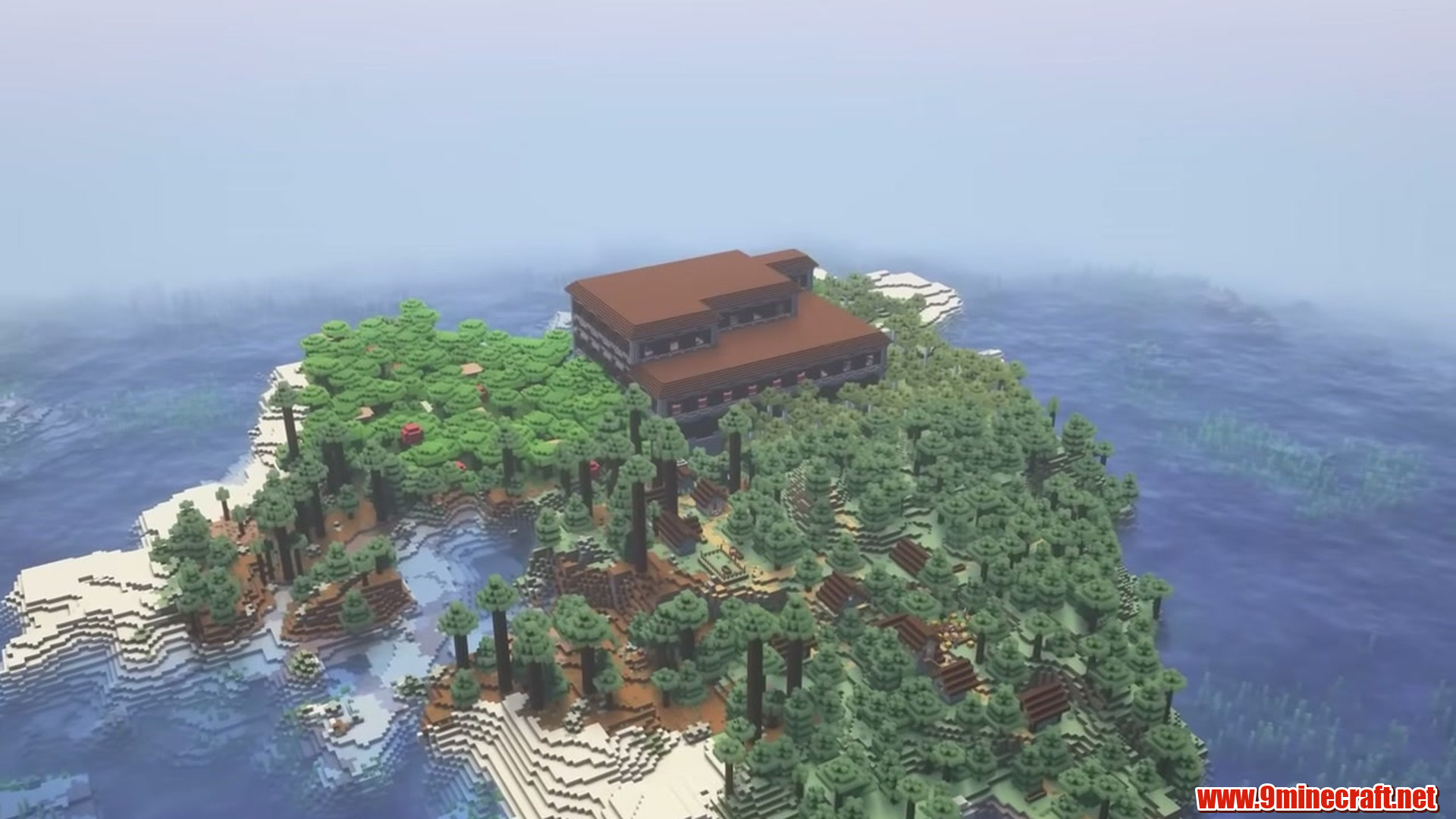 Spruce Island Mansion in Minecraft seed 6942006318963740776