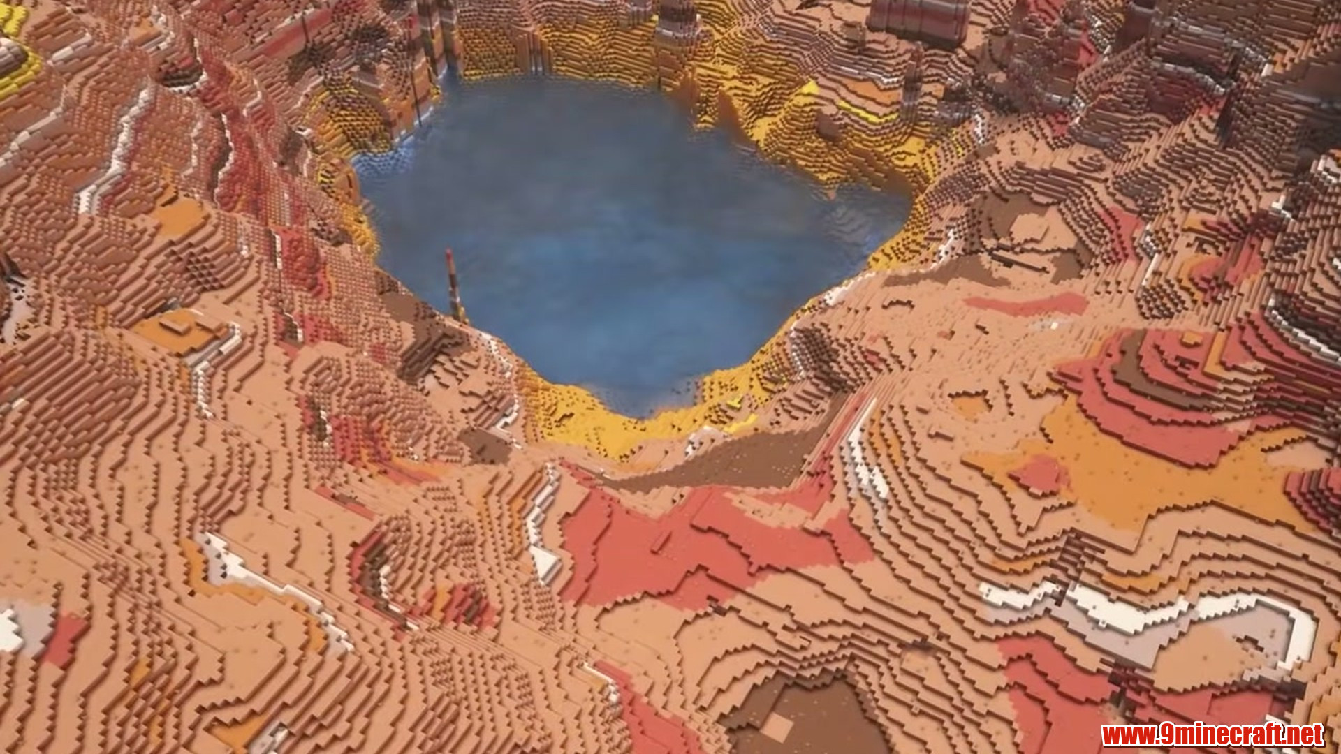 Badlands Crater Reservoir in Minecraft seed 69427214474084009