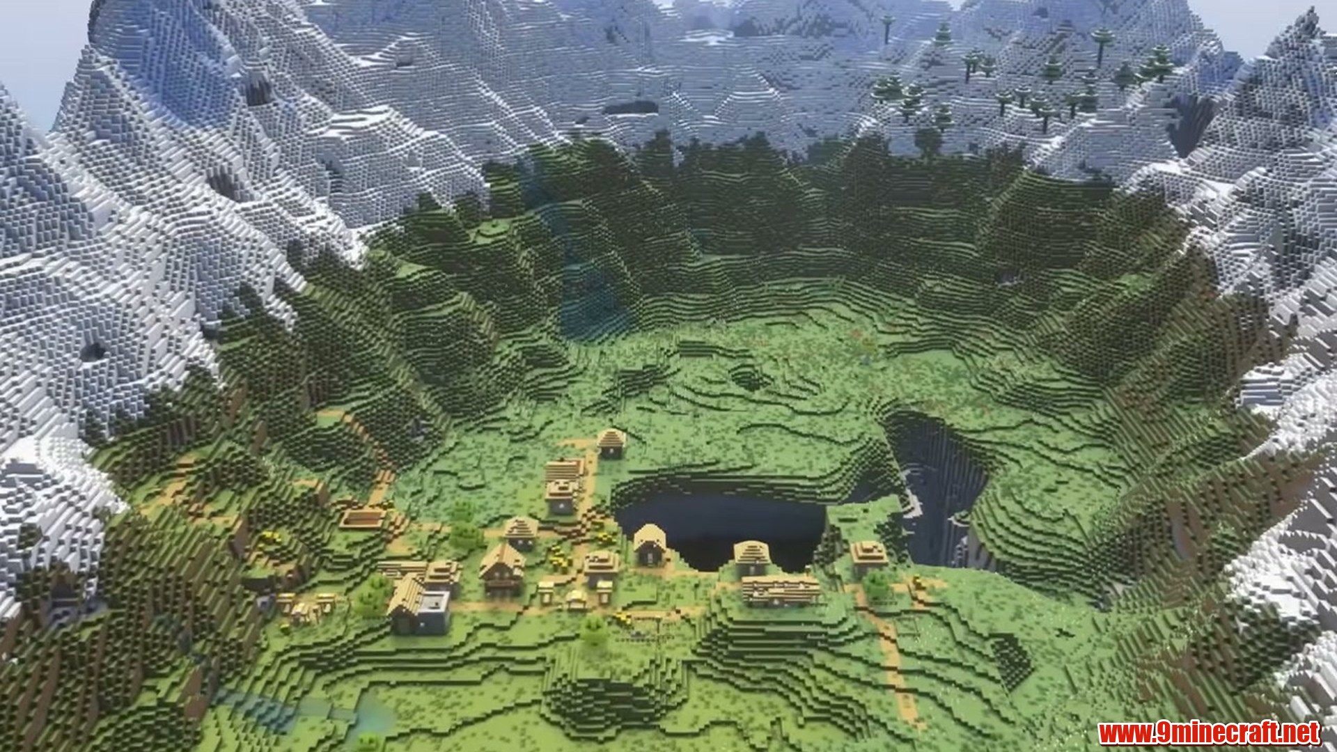 Snowy Basin Village in Minecraft seed 6944239800400443