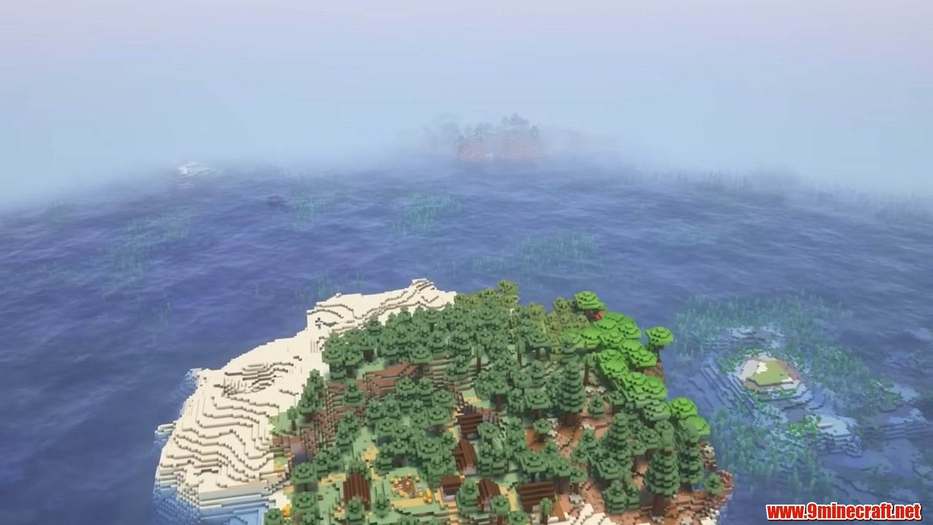 Forest Island over Coral Reef in Minecraft seed 6942694742654631053