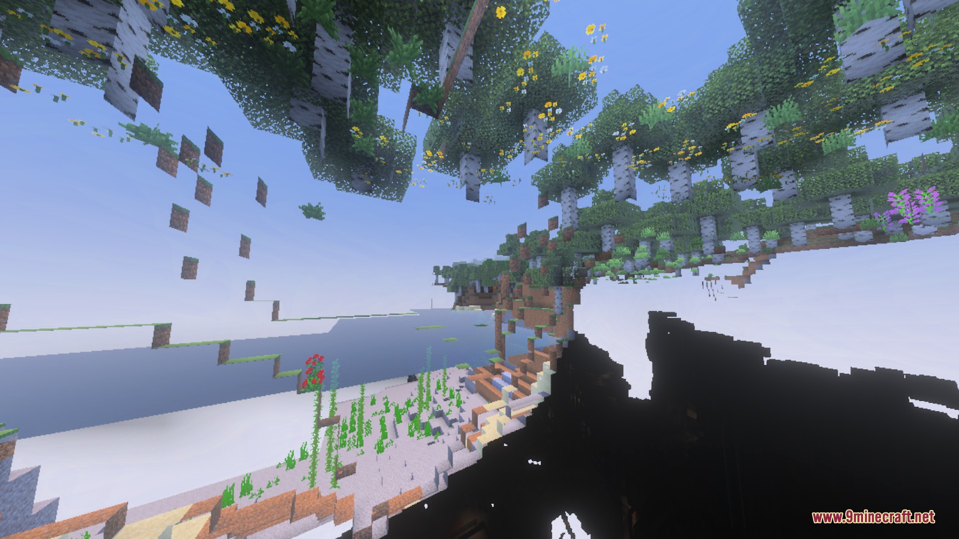 Better 3D Armors Shader Screenshot 2 A transparent view of the world showing floating birch trees and kelp