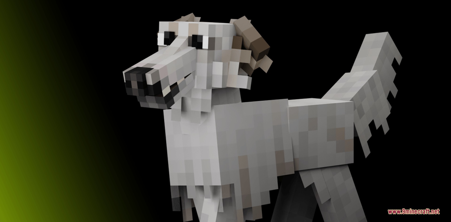 A blocky white Borzoi dog with a long snout in Minecraft