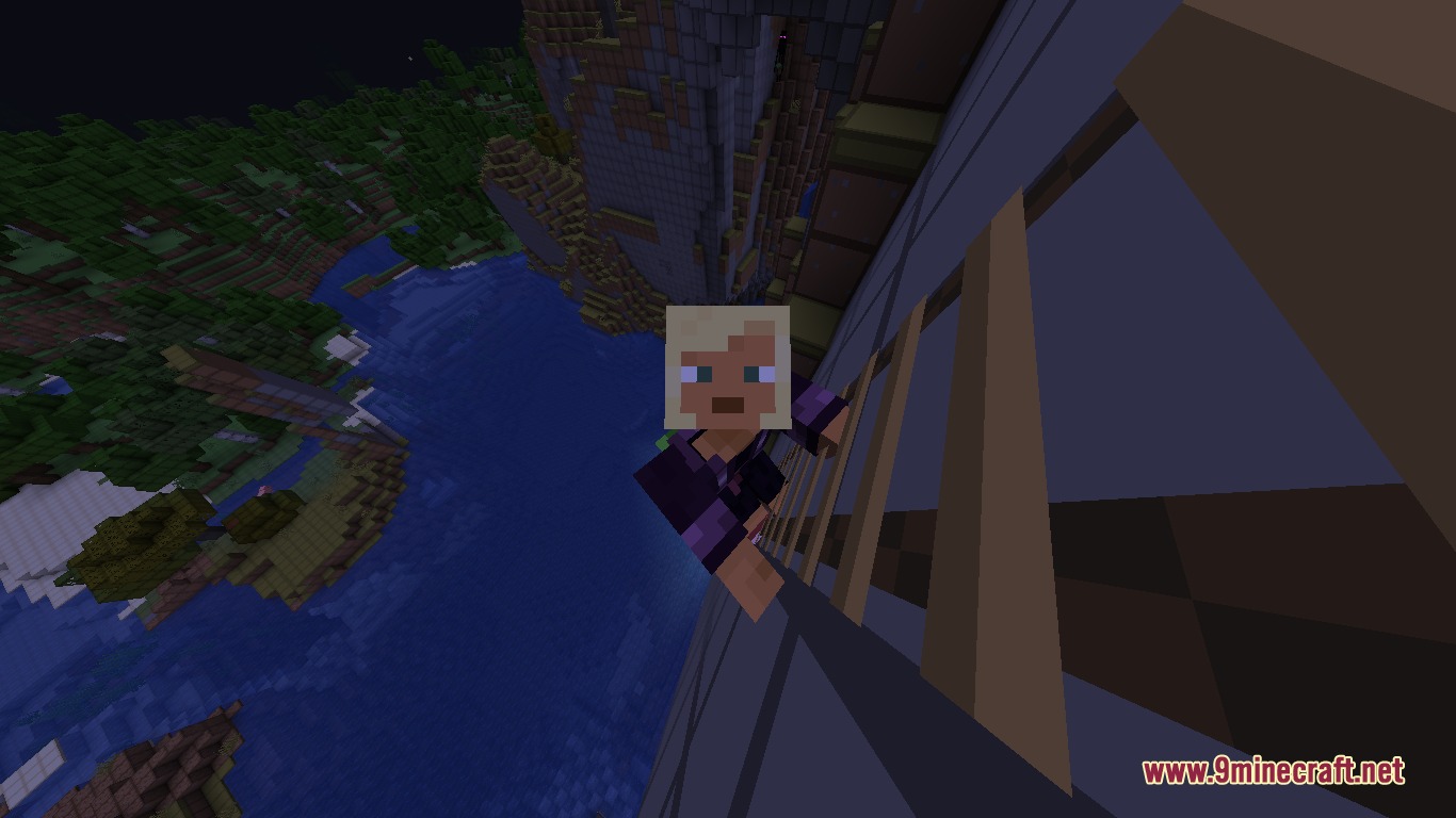 Better Expressions Resource Pack Screenshot 1 Minecraft character climbing a ladder with blinking eyes and smooth animations