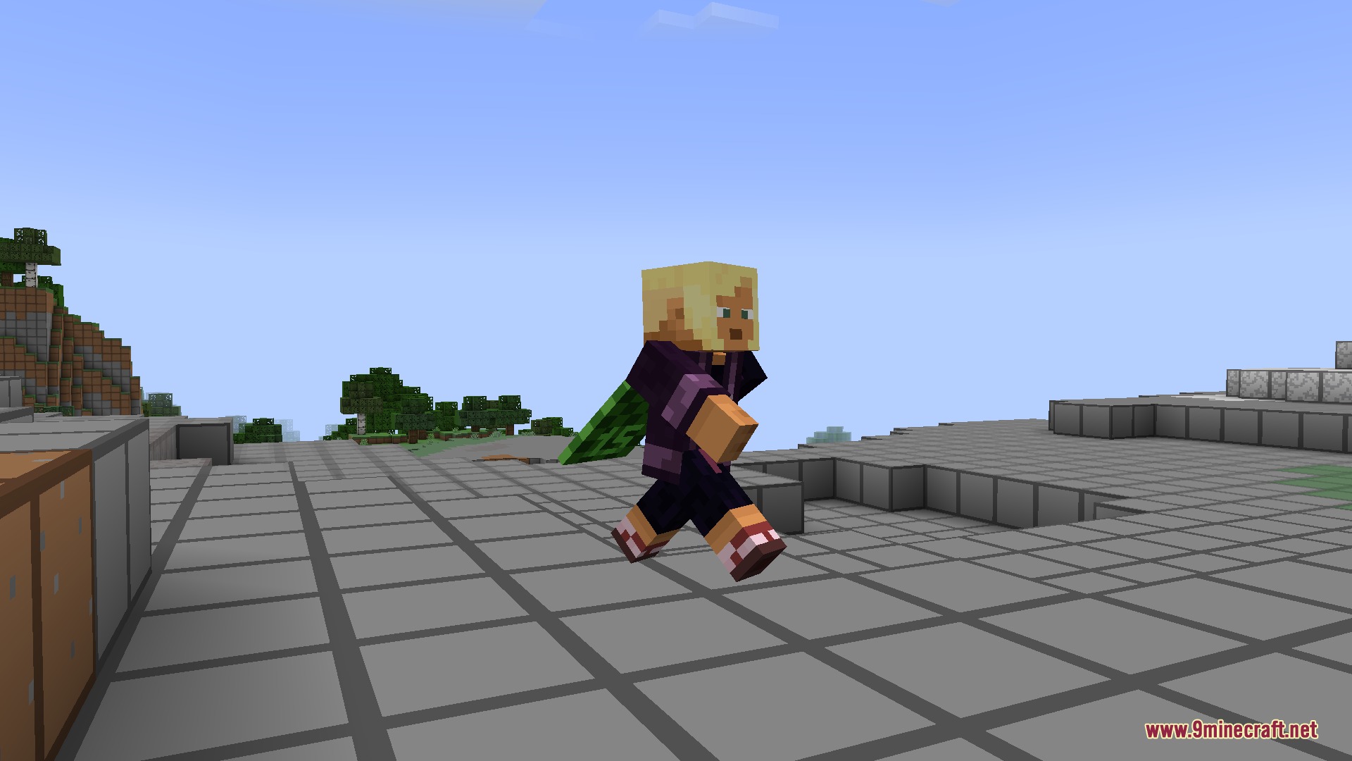 Better Expressions Resource Pack Screenshot 2 Player model running across stone blocks with fluid movement animations