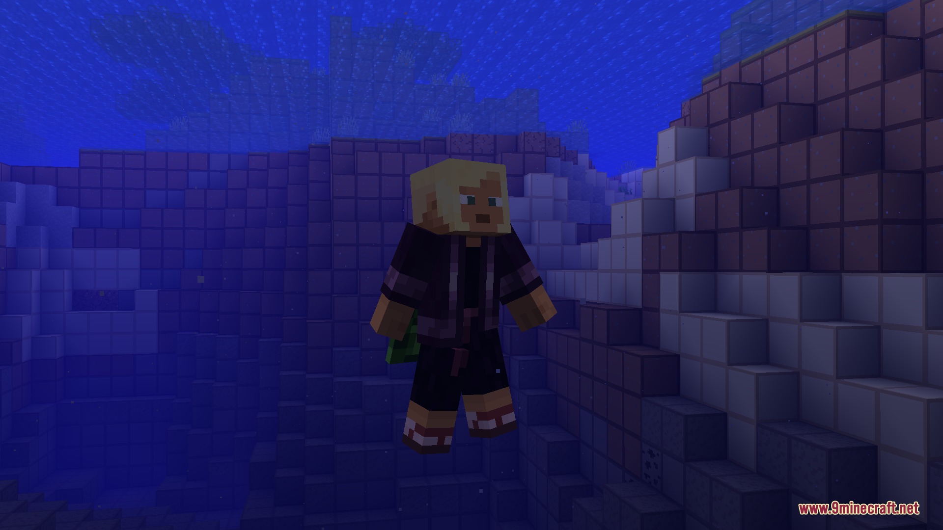Better Expressions Resource Pack Screenshot 5 Blonde character swimming underwater with blinking eyes and smooth body movements