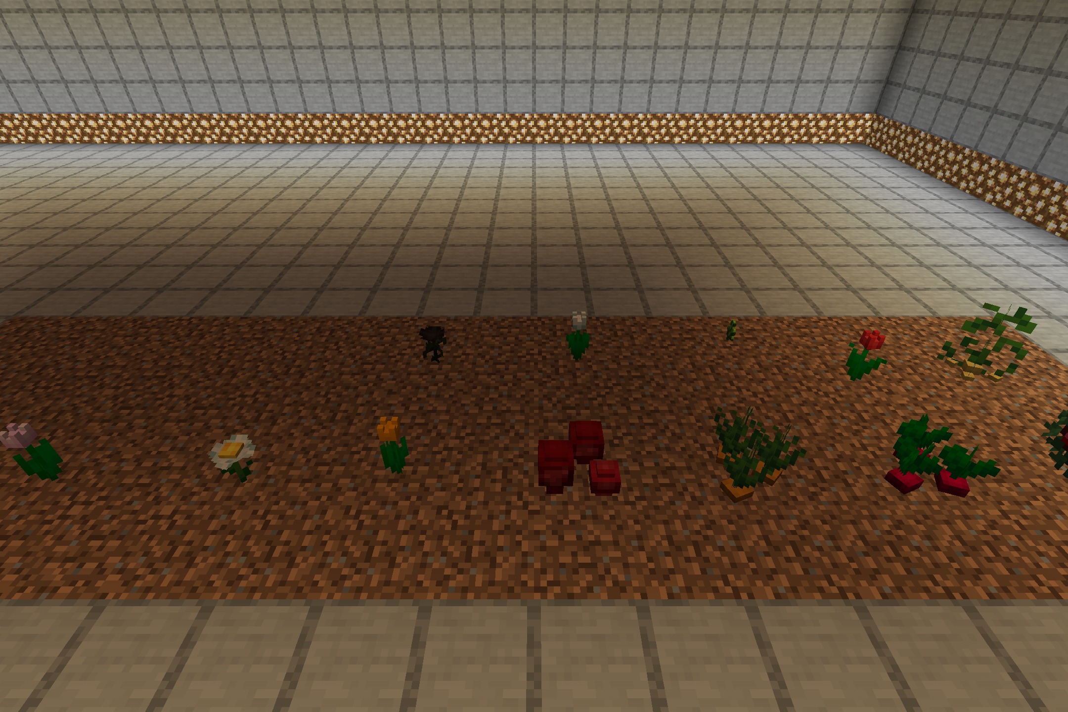 Better Farm - Heycronus Resource Pack Screenshot 1 Minecraft garden featuring various flowers and crops with 3D models