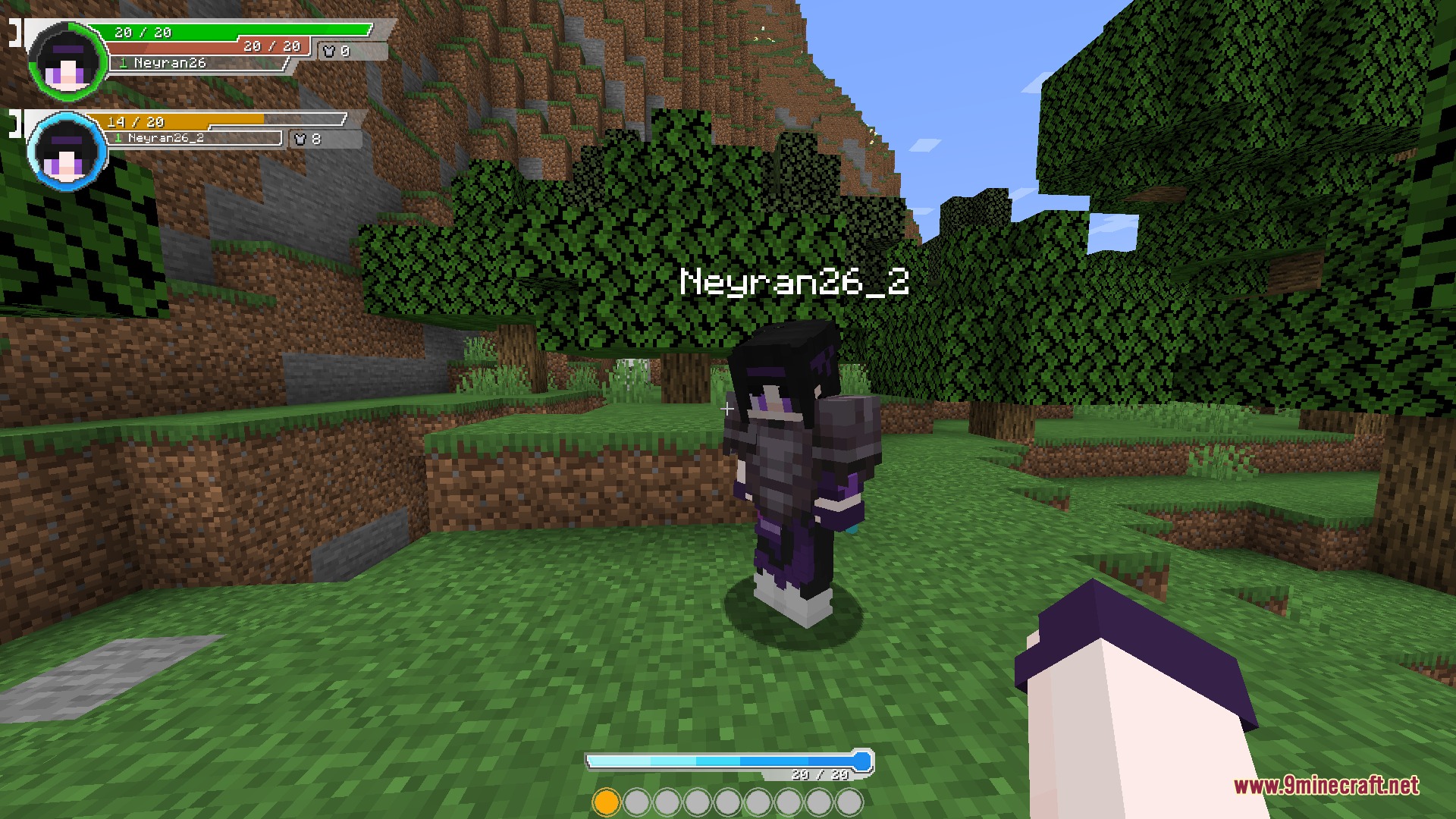 Better Hud by Toxicity188 Mod Screenshot 3 A Minecraft player standing in a forest with a custom health bar interface