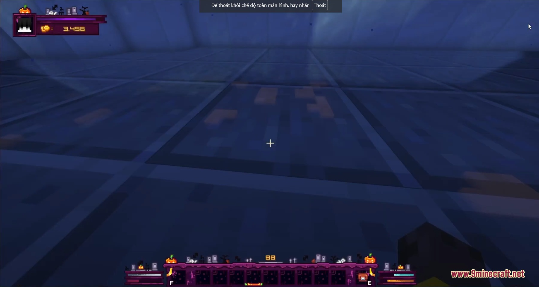 Better Hud by Toxicity188 Mod Screenshot 4 First person view of a dark room with a purple Halloween themed HUD