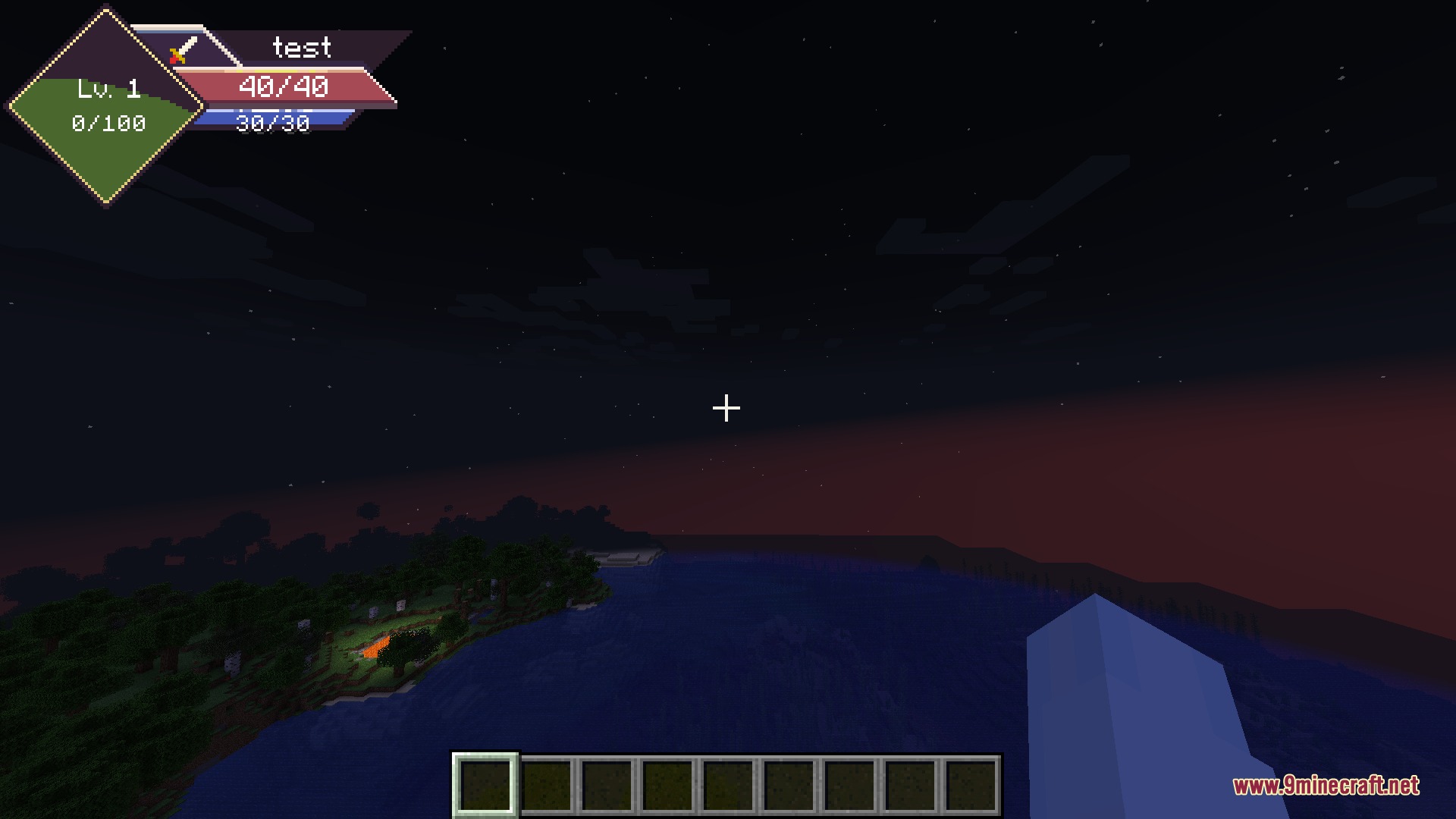 Better Hud by Toxicity188 Mod Screenshot 7 Custom RPG style health and mana bars on a dark night time landscape