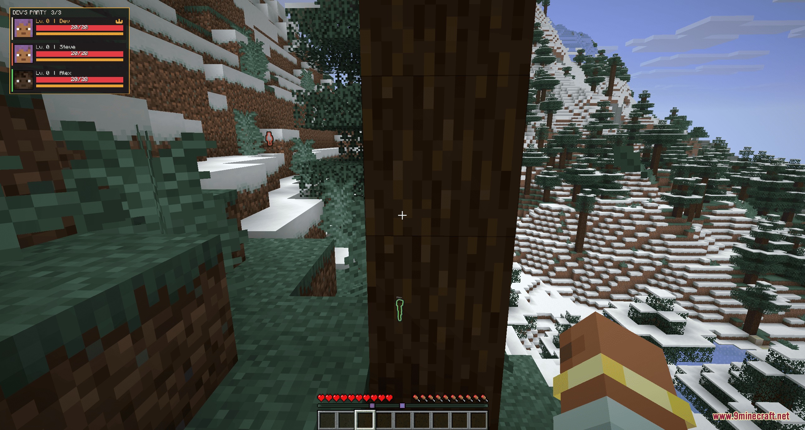 Better Party Mod Screenshot 3 Minecraft player viewing a party status interface in a snowy mountain biome