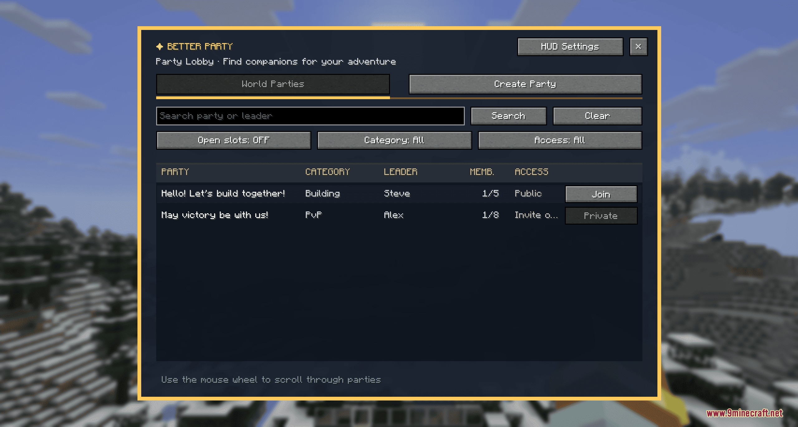 Better Party Mod Screenshot 6 The Better Party Mod interface shows a list of active multiplayer groups