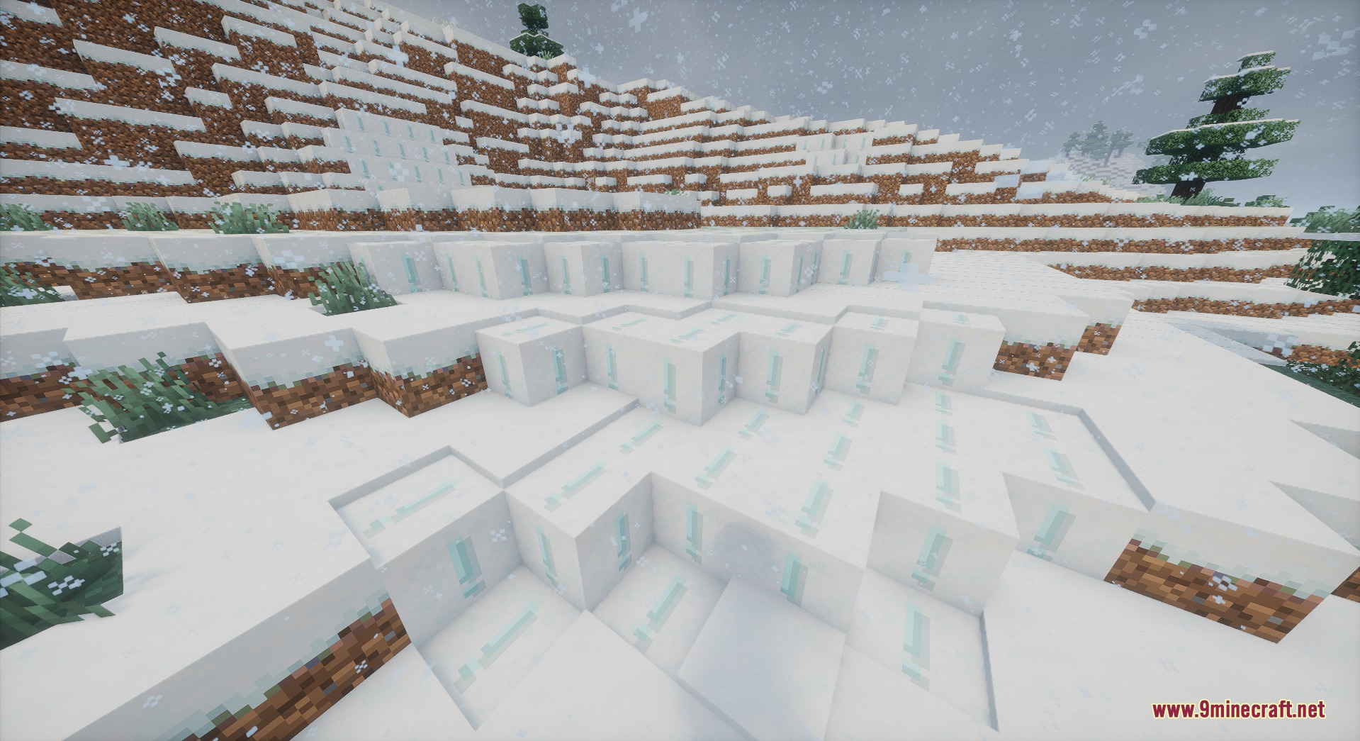 Better PvP Visual Resource Pack Screenshot 8 Blue exclamation marks highlight powder snow blocks to warn players in snowy terrain
