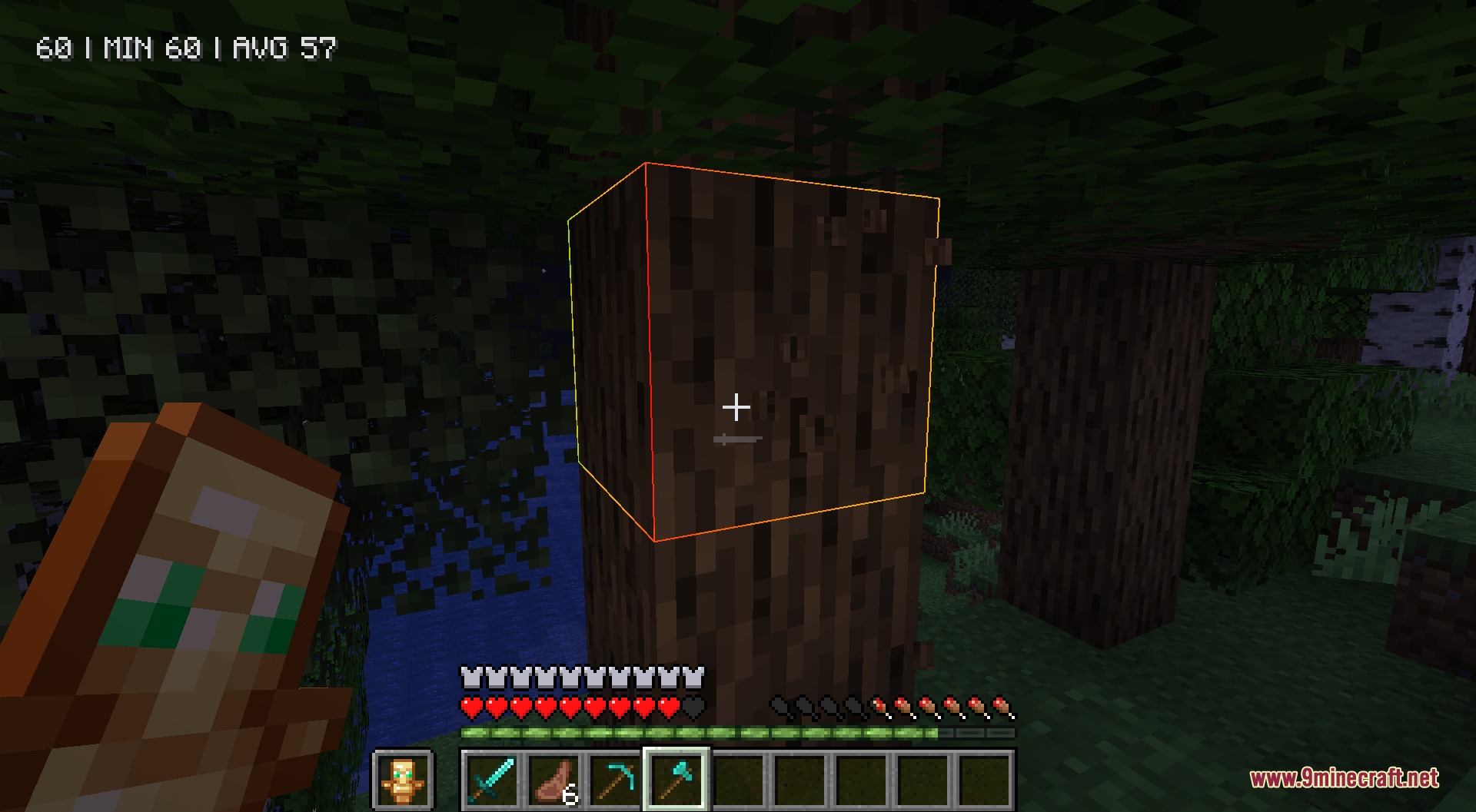 Better Rainbow Outlines Resource Pack Screenshot 2 A player targeting a wooden log with a rainbow block outline