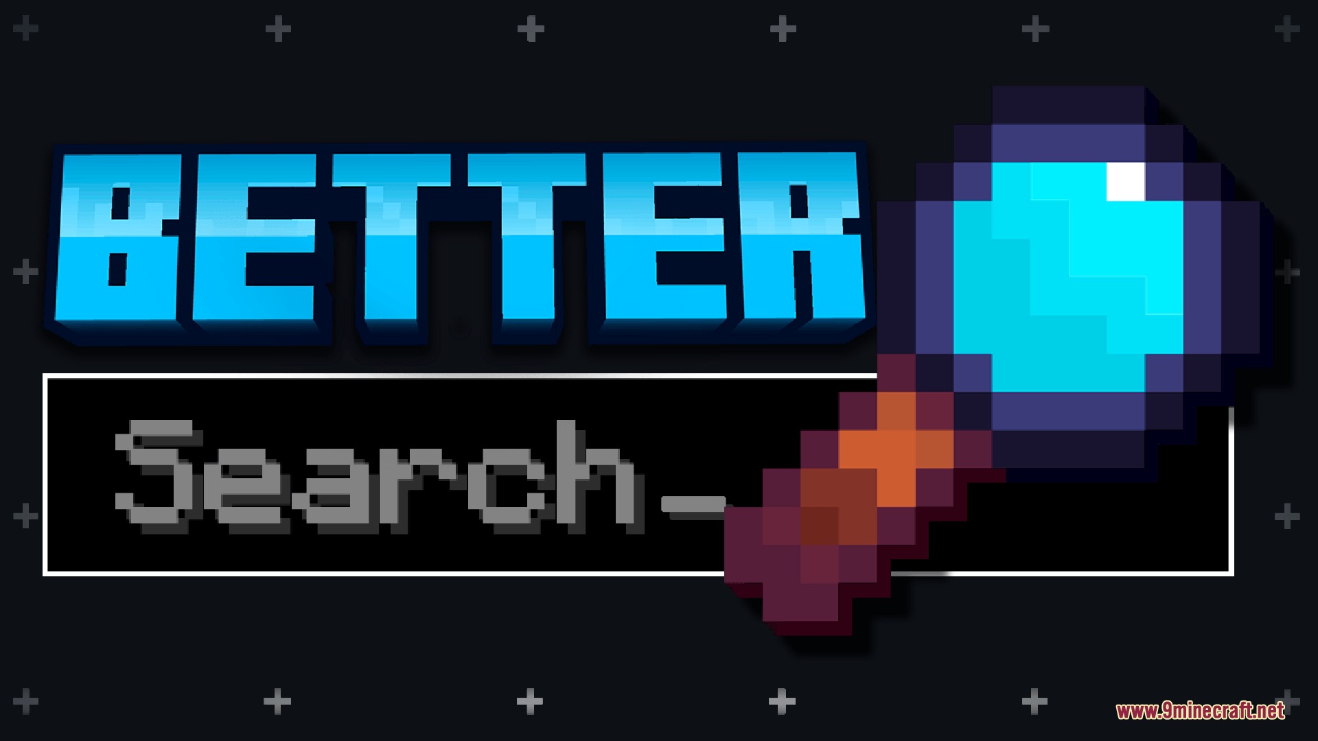 Better Search Mod Screenshot 1 A title screen featuring a pixelated magnifying glass and blue text