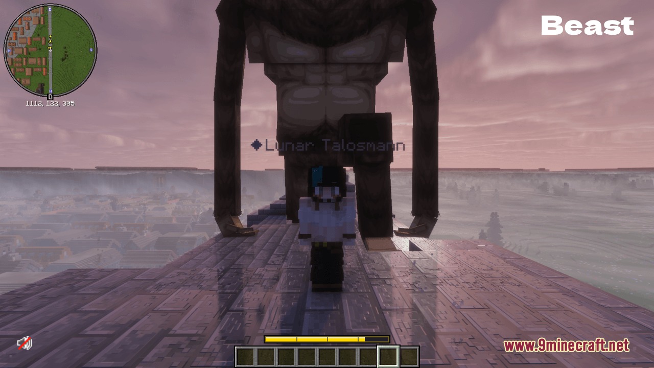 Better Shifter Marks DAOT Resource Pack Screenshot 3 A player character stands before a massive Beast Titan on a high platform