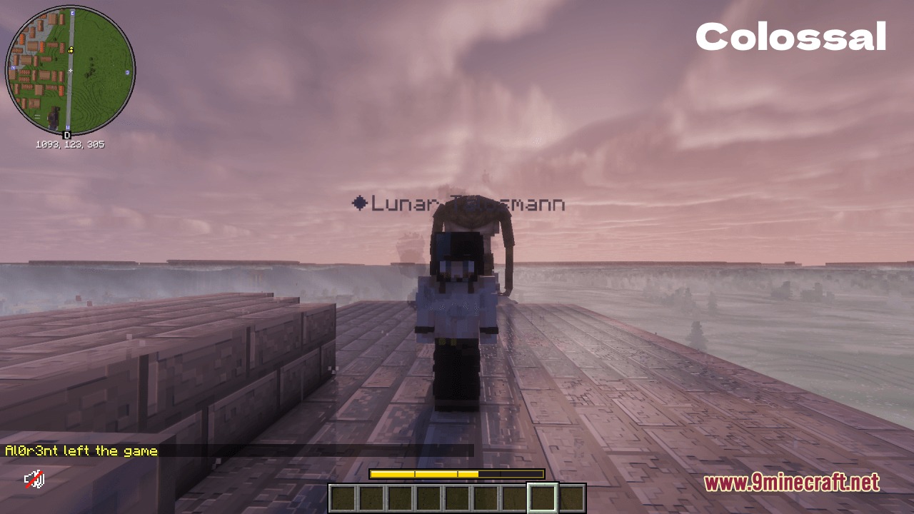 Better Shifter Marks DAOT Resource Pack Screenshot 4 Minecraft player character facing a giant Colossal Titan on a stone structure