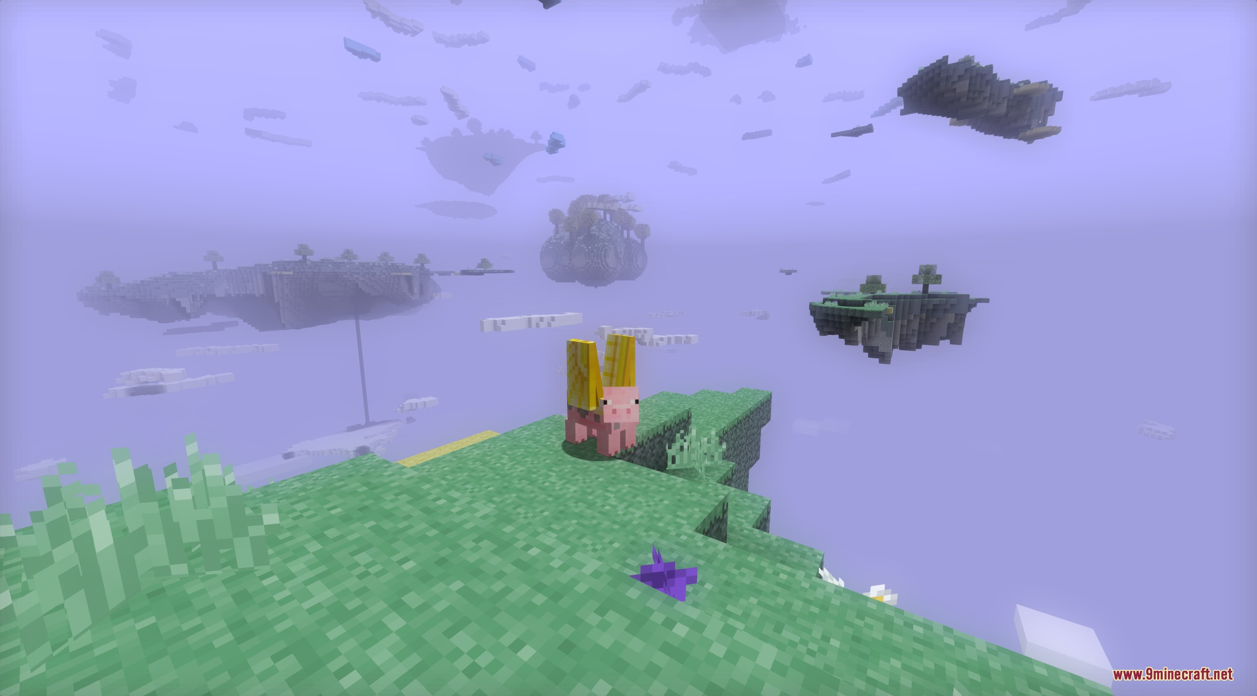 Better with Aether BTA Mod Screenshot 1 A flying Phyg with golden wings stands on a floating grass island