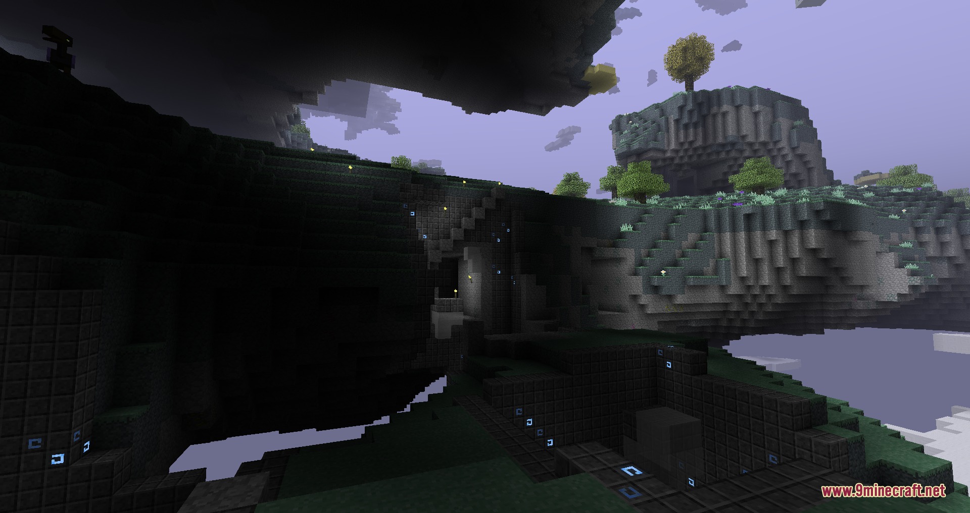 Better with Aether BTA Mod Screenshot 3 A dark cavern filled with glowing ores under the floating sky islands
