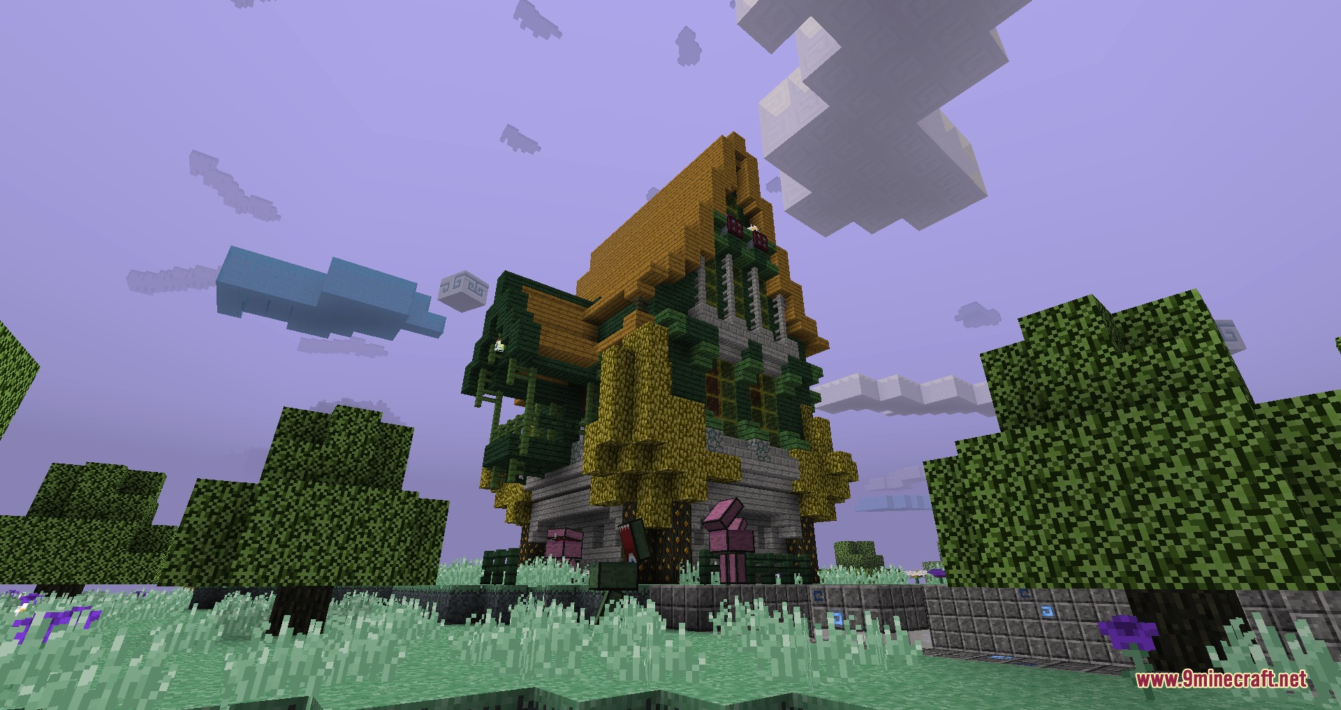 Better with Aether BTA Mod Screenshot 5 A tall house built using Better with Aether BTA blocks in the sky