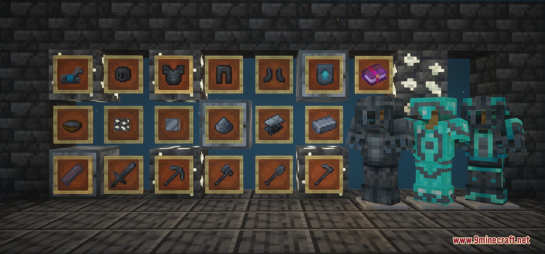 Beyond Netherite Apex Mod Screenshot 1 Showcasing Tungsten armor and tools from the Beyond Netherite Apex Mod