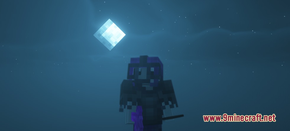 Beyond Netherite Apex Mod Screenshot 4 A character in dark Tungsten armor looks up at the square moon