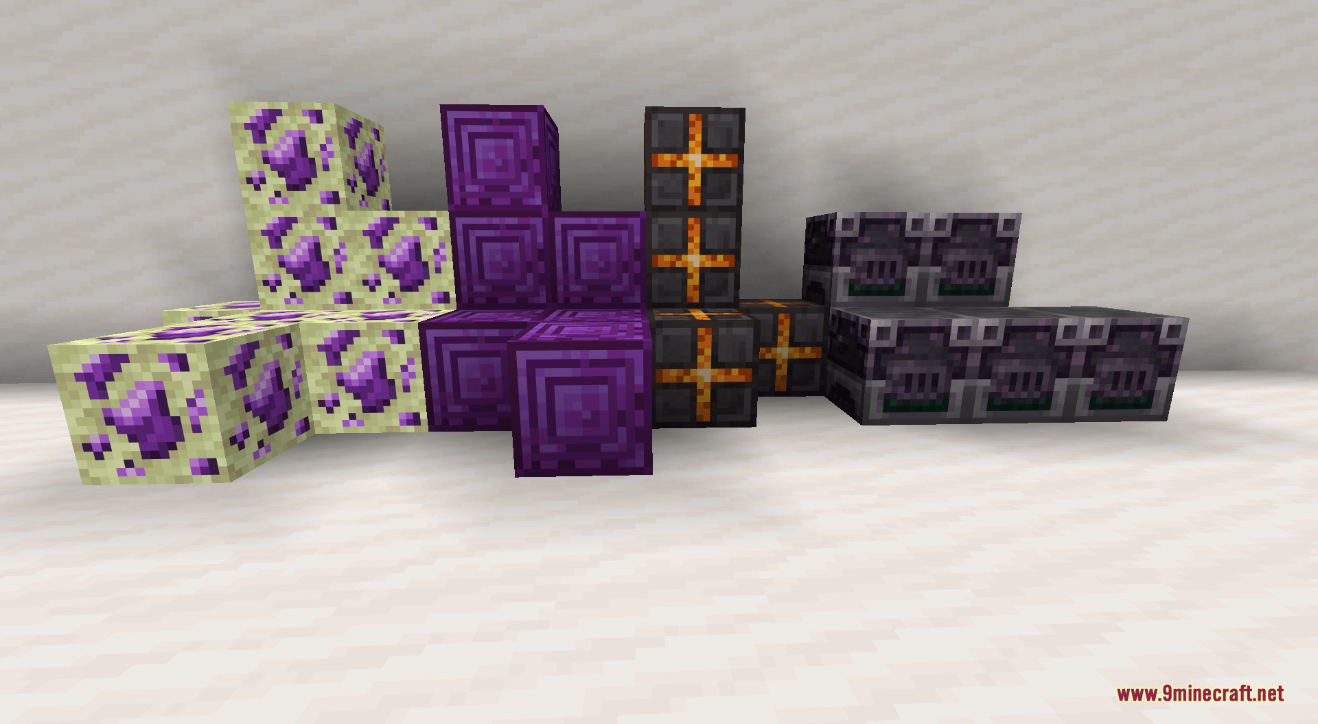 Beyond Netherite End Mod Screenshot 2 Display of Purpurite blocks and new crafting machines from Beyond Netherite End Mod