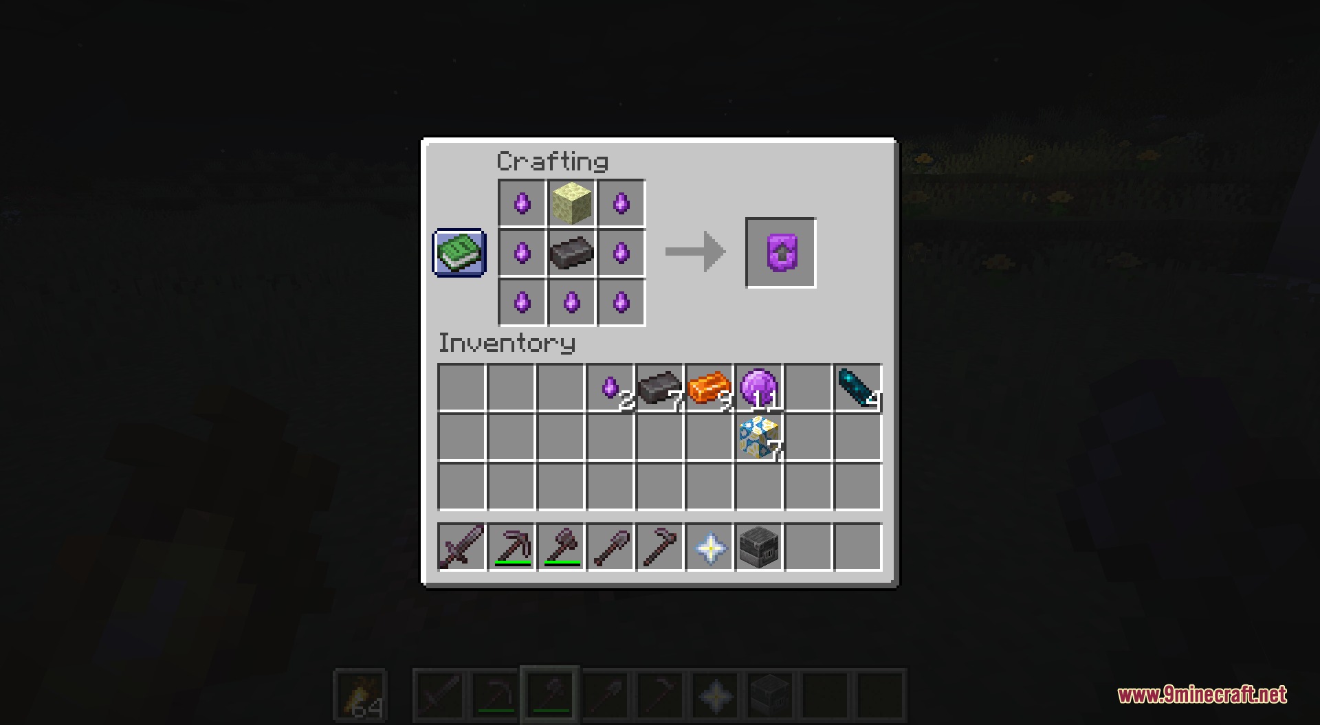 Beyond Netherite End Mod Screenshot 5 Crafting recipe for a Purpurite Upgrade Template using amethyst and netherite