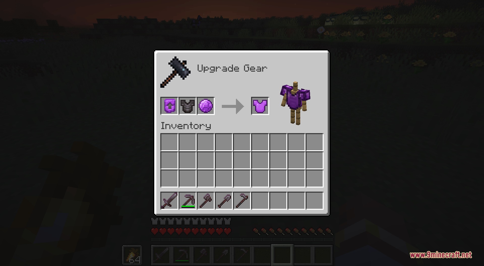 Beyond Netherite End Mod Screenshot 7 Upgrading netherite chestplate to purpurite gear in the Beyond Netherite End mod