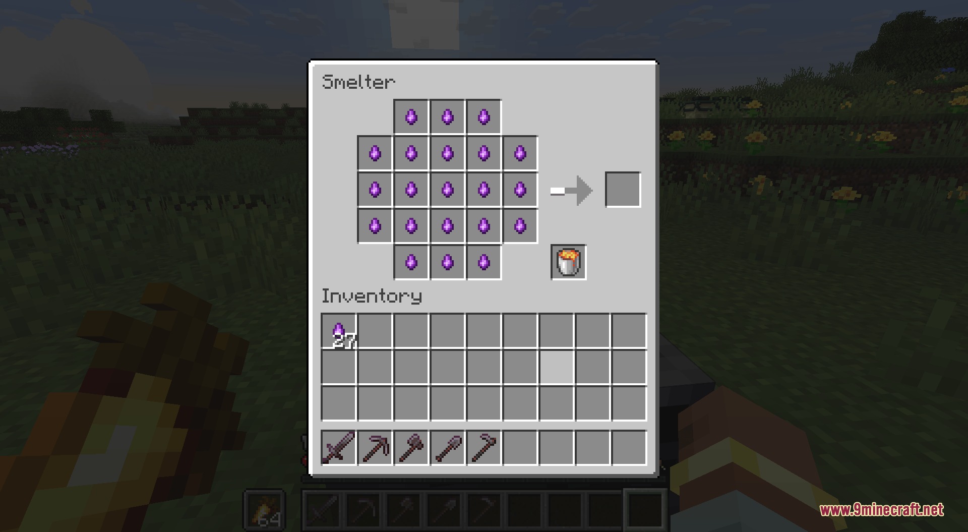 Beyond Netherite End Mod Screenshot 8 Smelting purple crystals in the smelter workbench with a bucket of lava