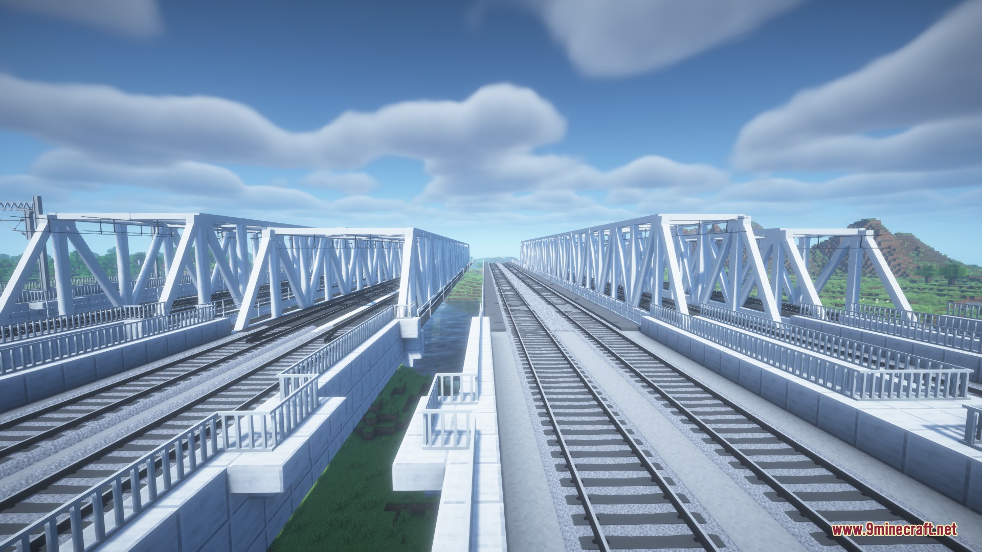 Bharat Rail Transit Resource Pack Screenshot 7 Broad gauge railway tracks crossing white metal truss bridges and concrete embankments