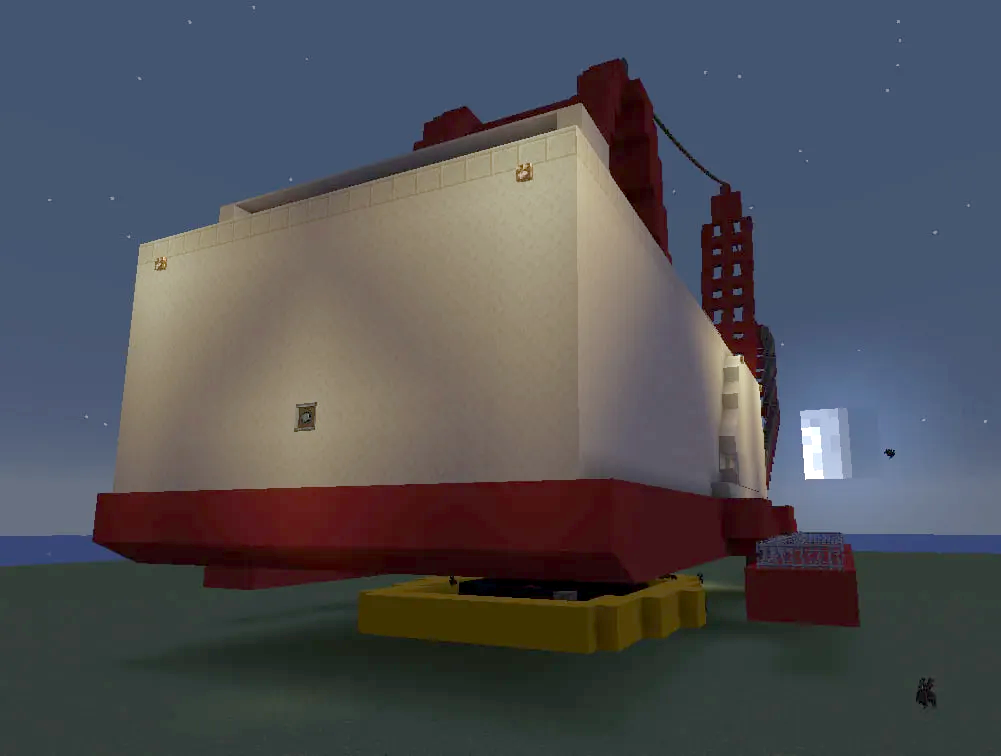 Big Muskie Walking Excavator Schematic Screenshots 1 Rear view of the massive white body and red base of the excavator