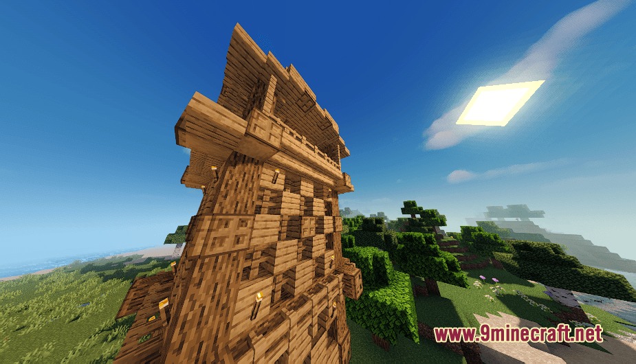 Biomesque Relics Mod Screenshot 6 Exterior view of a tall wooden watchtower from the Biomesque Relics mod