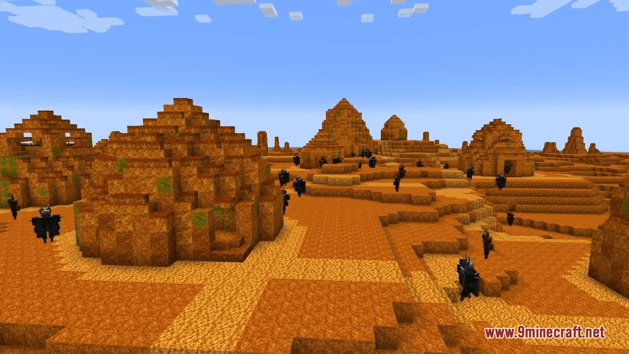 Black swarm creatures wandering through a village made of living organic matter