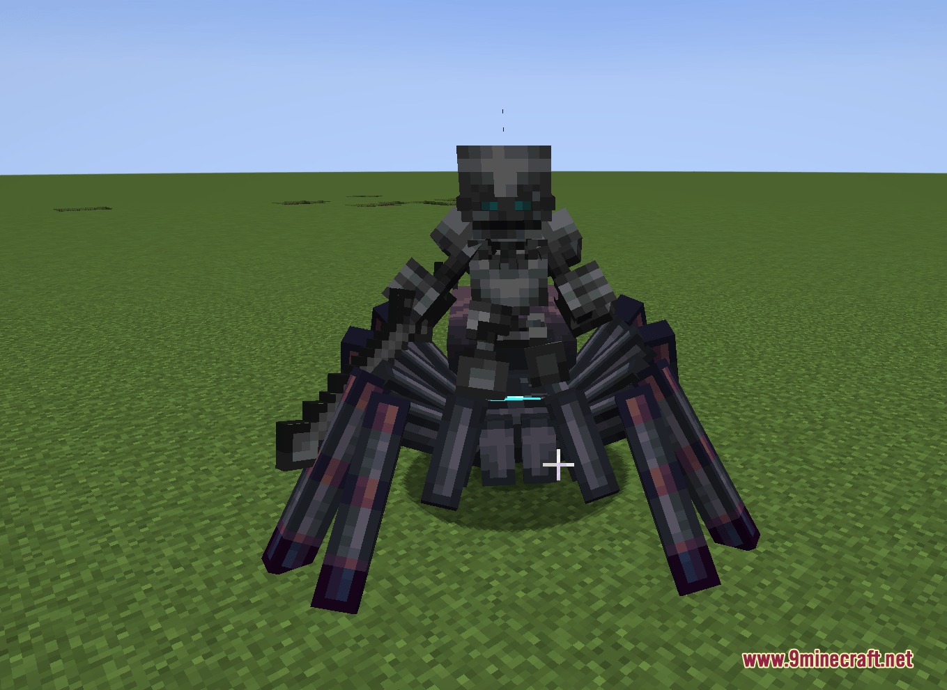 Black Gold Alliance Mod Screenshot 2 A piglin spider jockey wearing black armor in a flat world