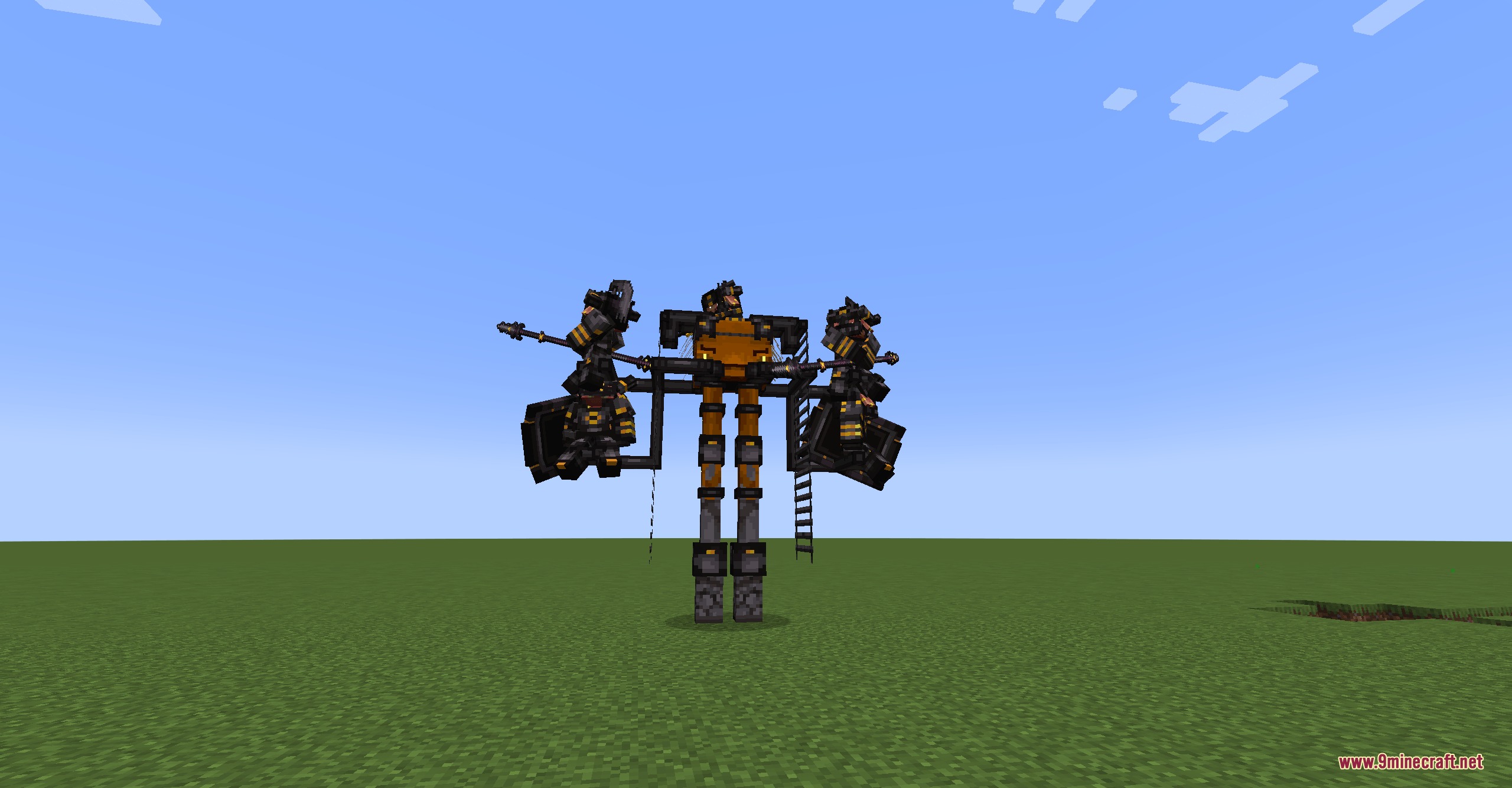 Black Gold Alliance Mod Screenshot 3 A large mechanical Nether Siphon structure built from blackstone and gold blocks