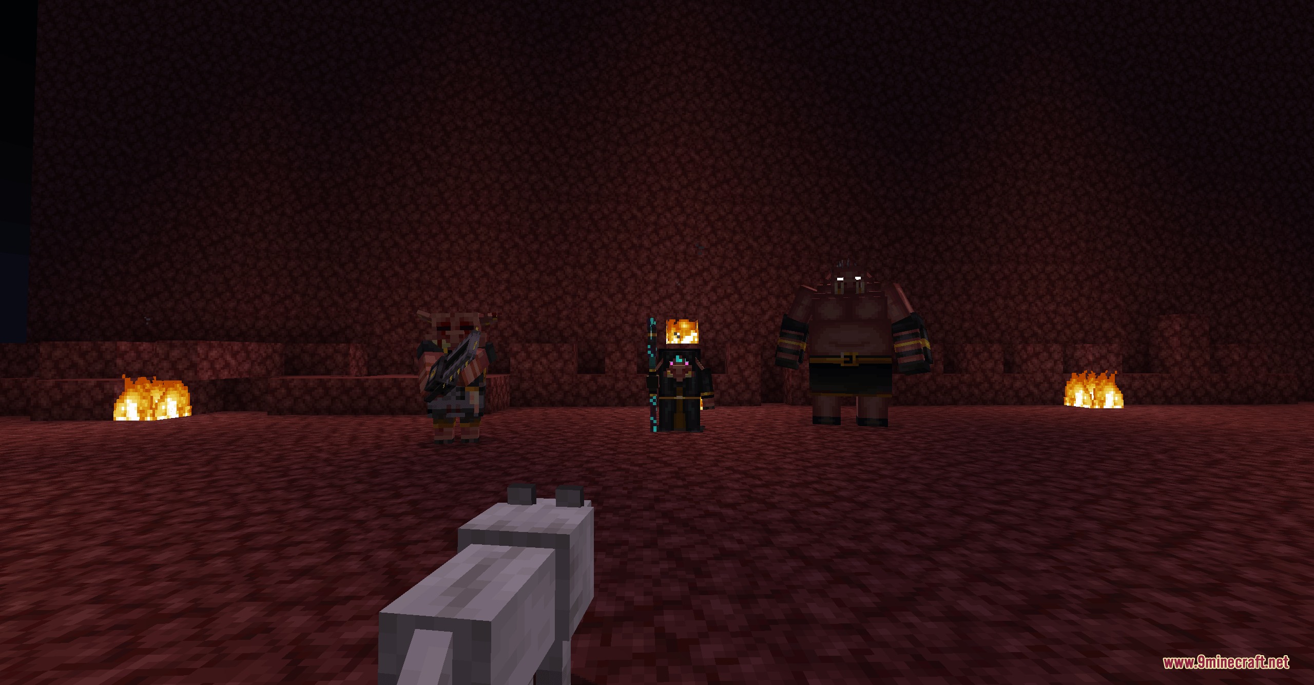 Black Gold Alliance Mod Screenshot 6 A group of custom piglin mobs standing together in a dark nether environment