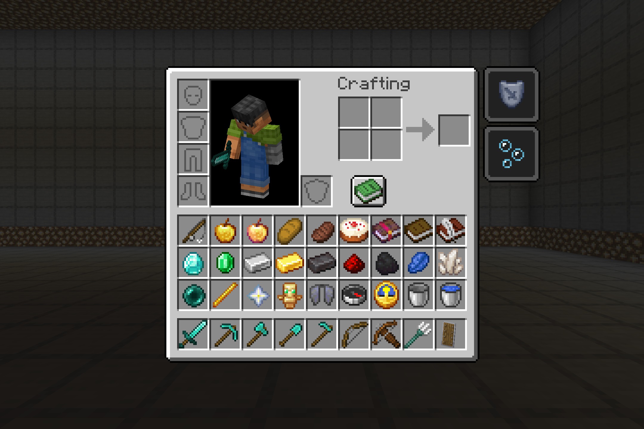 Black Keys Resource Pack Screenshot 3 A dark themed Minecraft inventory screen filled with various items and tools