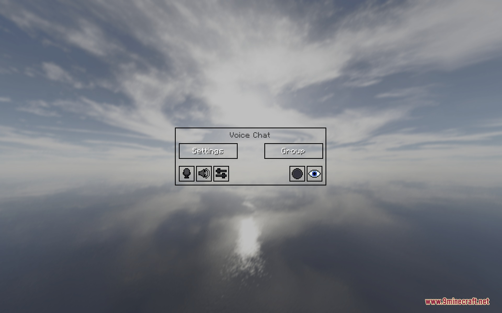Blackium Resource Pack Screenshot 5 Blackium Resource Pack custom voice chat menu interface over a cloudy sky