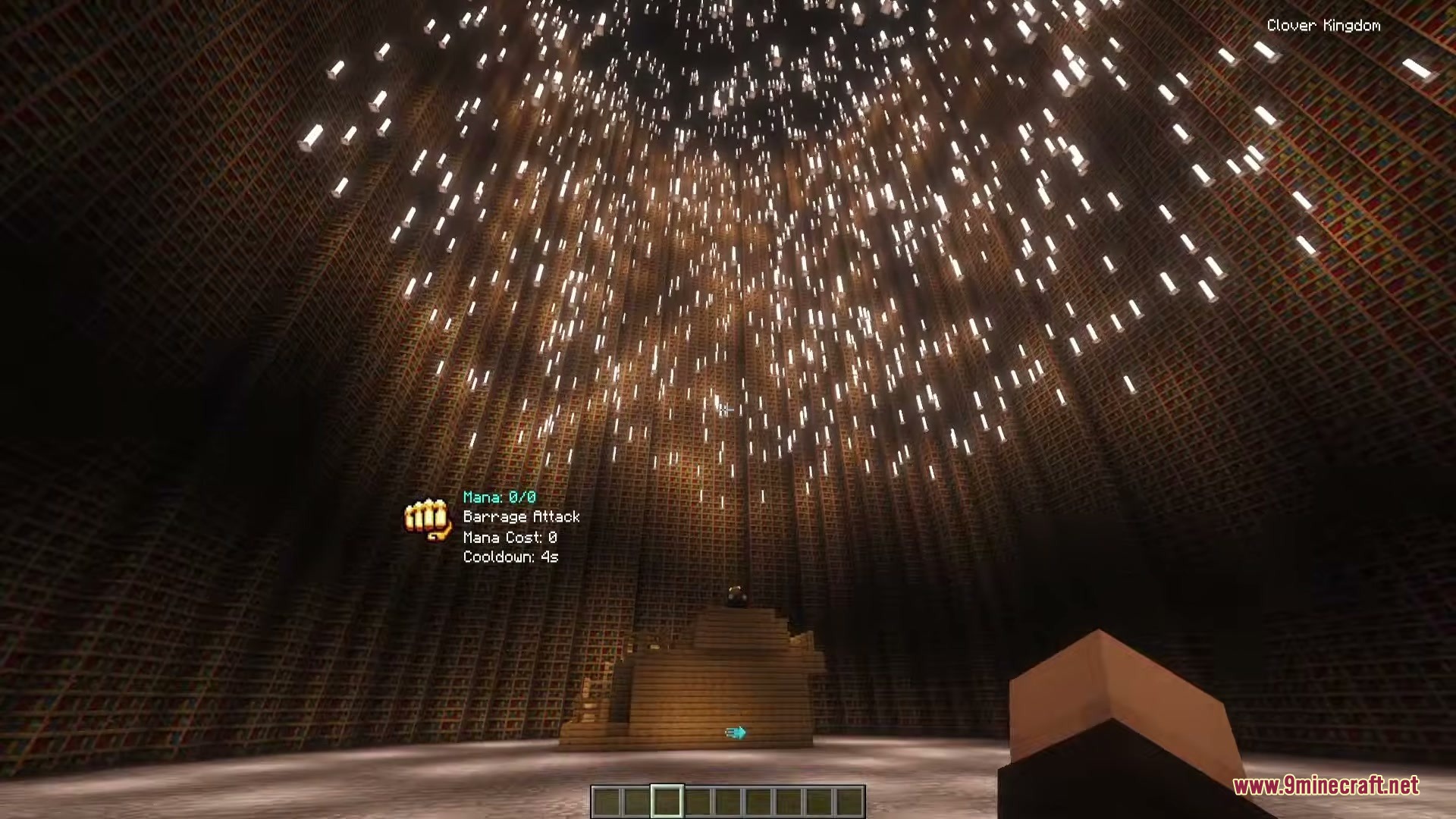 Block Clover Black Clover Mod Screenshot 1 A player explores a massive library tower filled with many floating lights