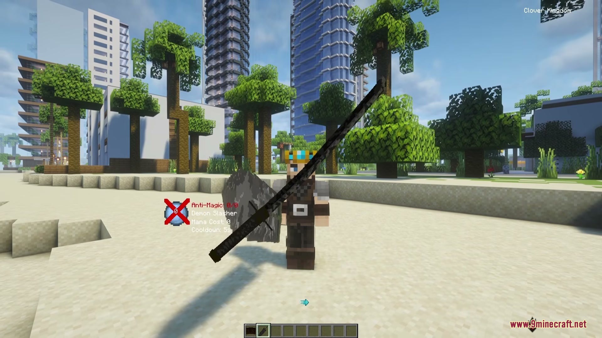 Block Clover Black Clover Mod Screenshot 2 A character wielding a large black anti magic sword in a city